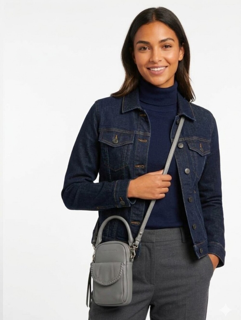RARE! AIMEE KESTENBERG Gray Leather Crossbody Adjustable Bag